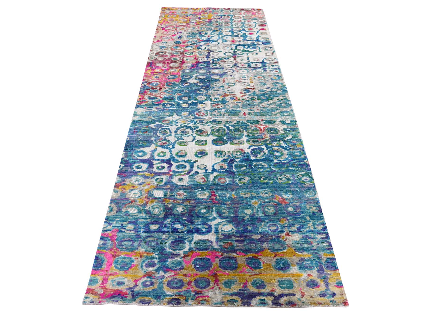 2'8"X10'4" The Peacock Sari Silk Colorful Runner Hand-Knotted Oriental Rug moade86d